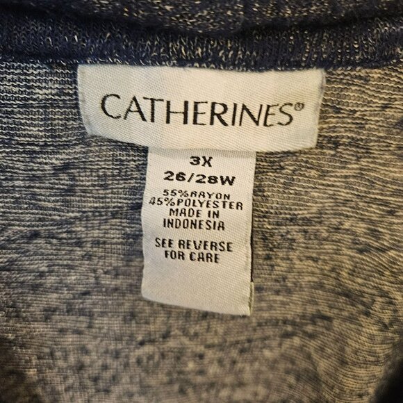 Catherines 3X Navy White Tie-Dye Ombre Open Front Cardigan - Picture 3 of 5